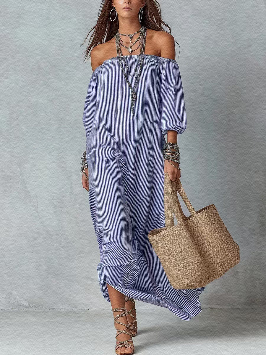 New SpringSummer Elegant Striped Loose-Fit Chic Holiday Dress For Women 