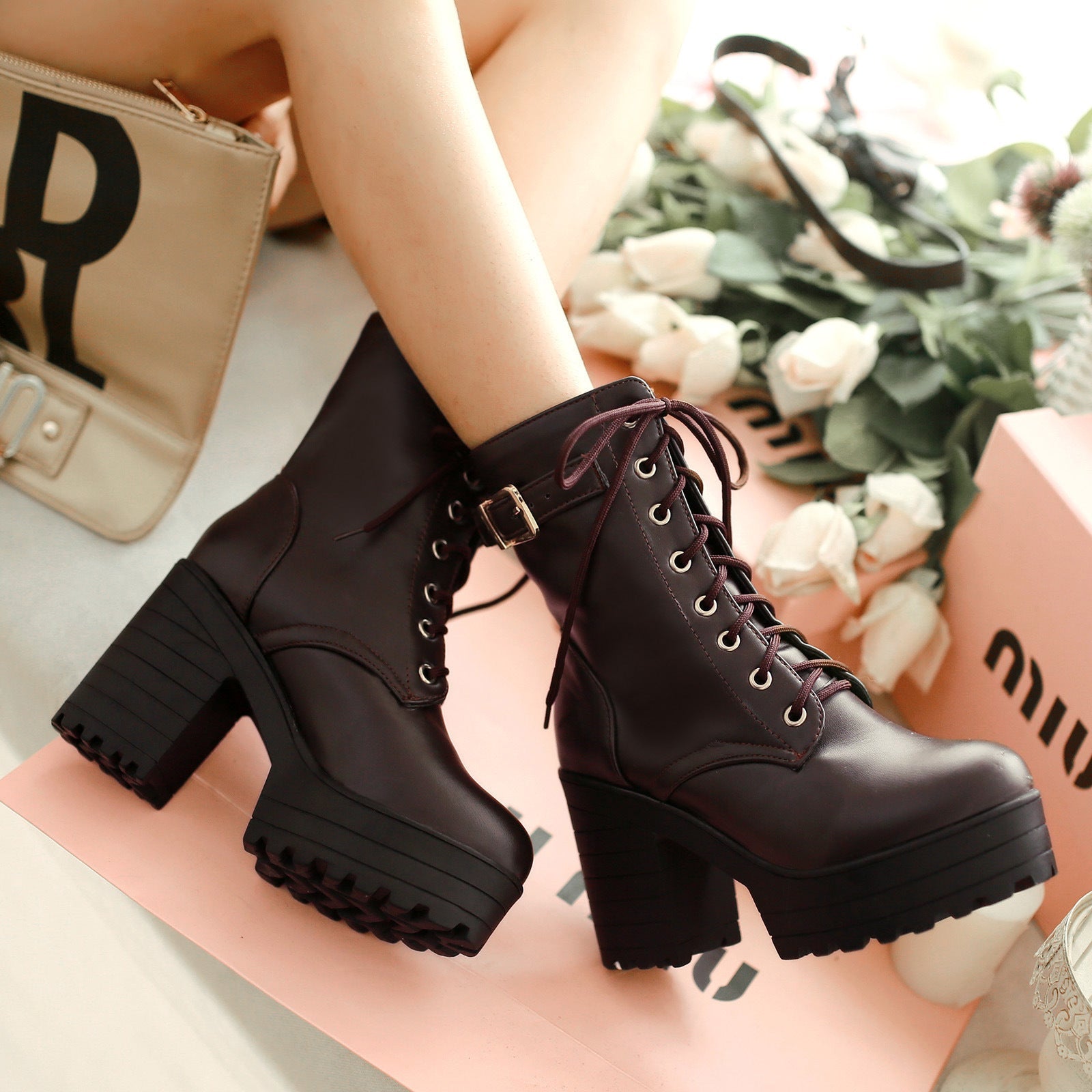 Large Size Thick Heel High Heel PU Martin Boots CJ