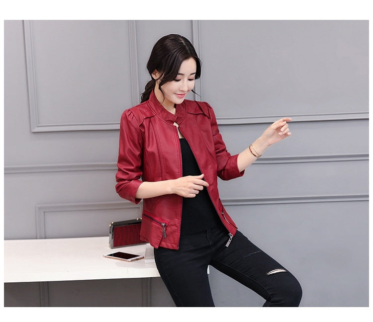 New Spring And Autumn Korean Style Motorcycle Stand-up Collar Slim Fit Slimming Leather Coat Diversi Fashion™