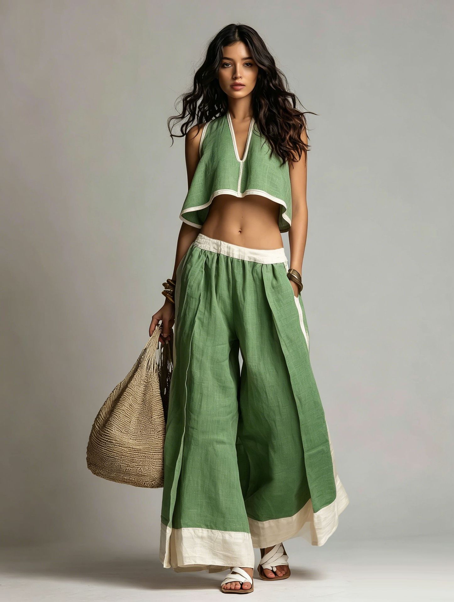 Casual Chic Solid Color Sleeveless V-Neck Set 