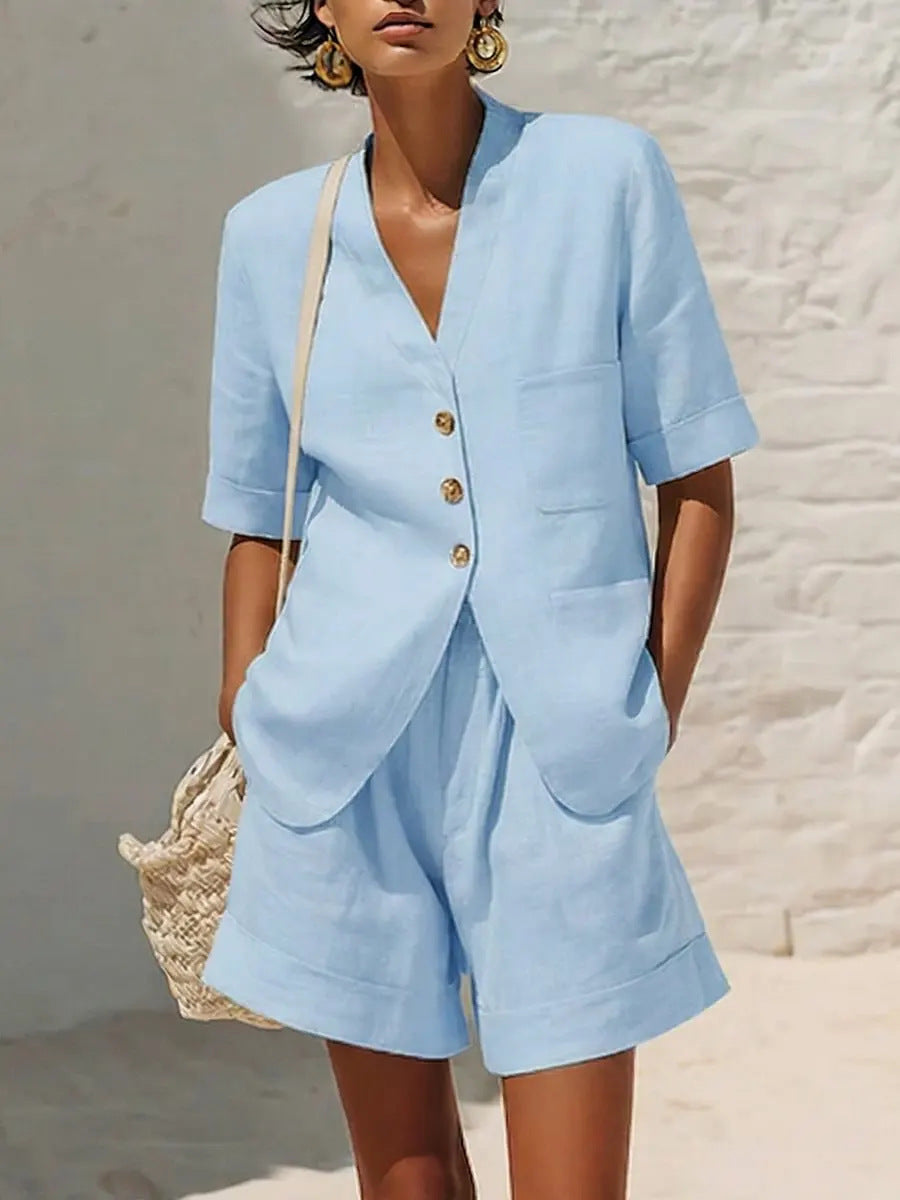 Loose-fitting Cotton And Linen Two-piece Set 