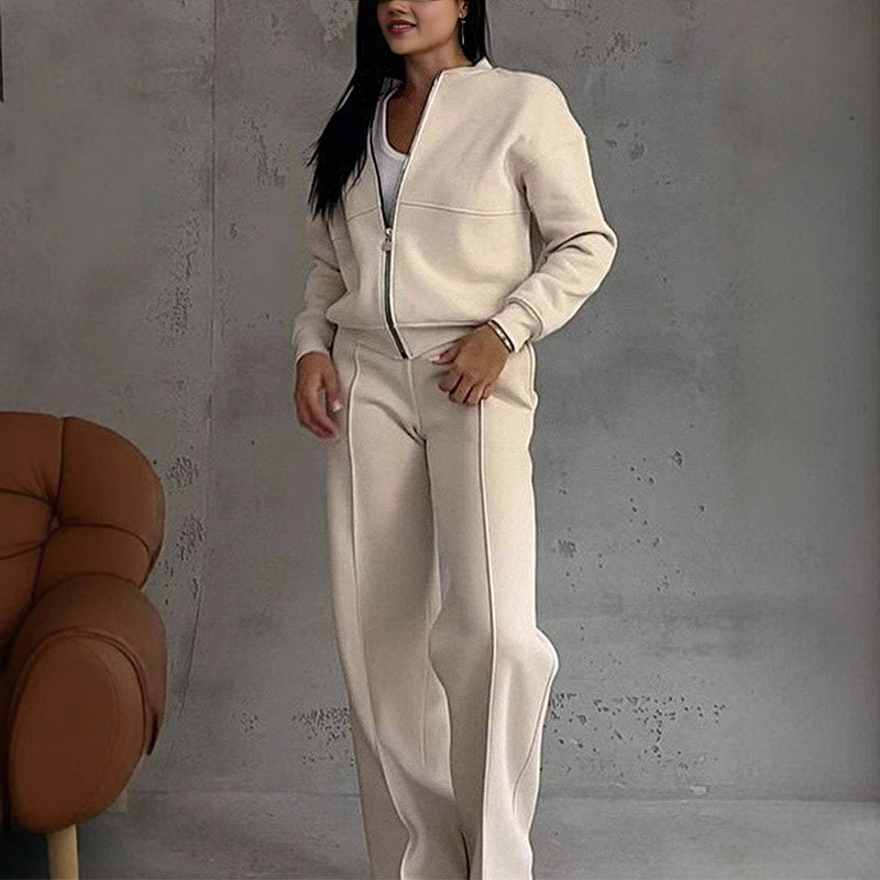 “2-Piece Zip-Up Sweatsuit Set with Wide-Leg Sweatpants” CJ US
