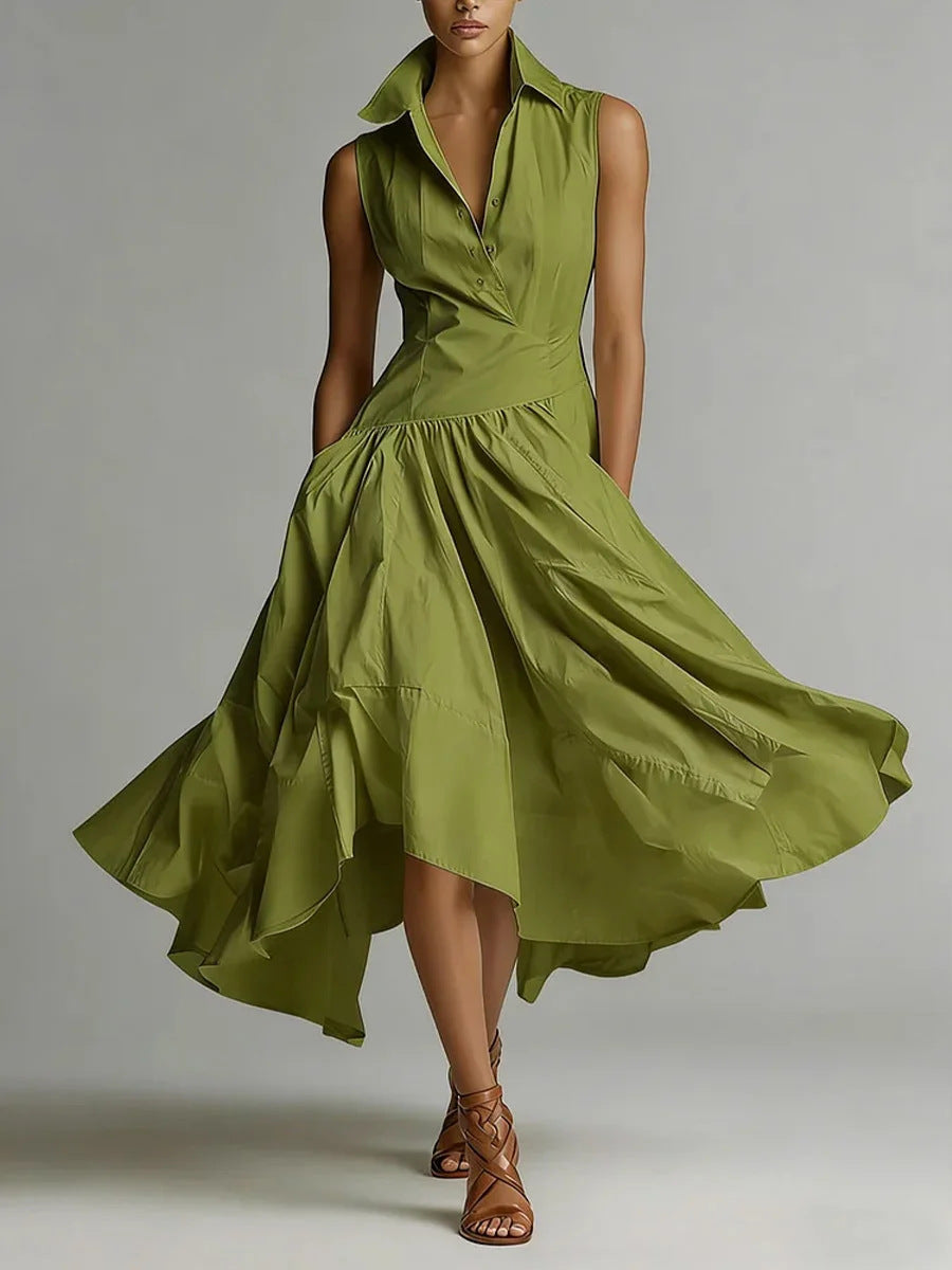Elegant Goddess Style Slim-Fit Collared Sleeveless Long Dress For Women 