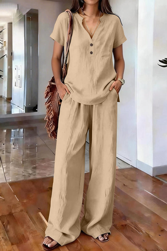 Women's Casual Solid-Colored Cotton And Linen Set 