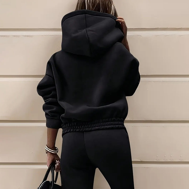 Women's Casual 2-Piece Tracksuit, Solid Color Hooded Sweatshirt And Slim Fit Jogger Pants For Autumn And Winter Diversi Fashion™