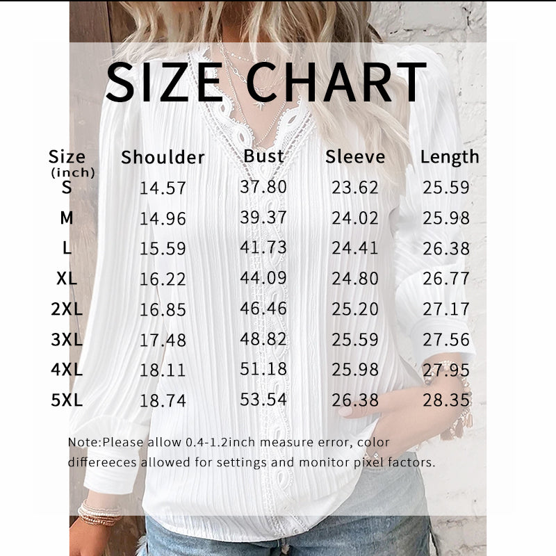 Women's Lace Trim V-Neck Blouse Puff Long Sleeve Dressy Casual Work Shirt 