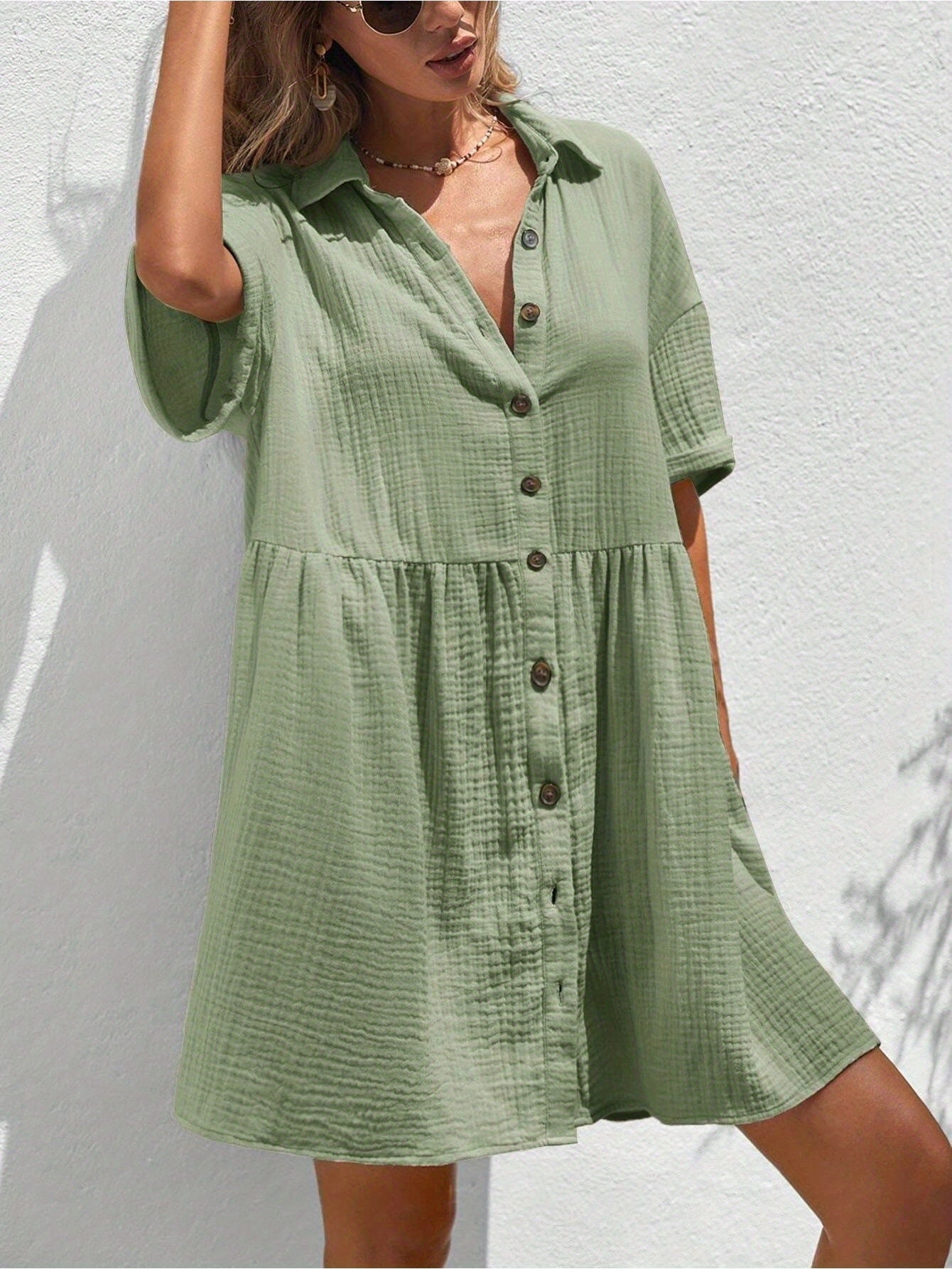 Women’s Ruffle Hem Shirt Dress – Loose Fit Summer Holiday Style CJ US