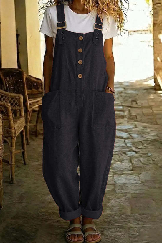 Solid-color Vintage Straight-leg Overalls For Women 