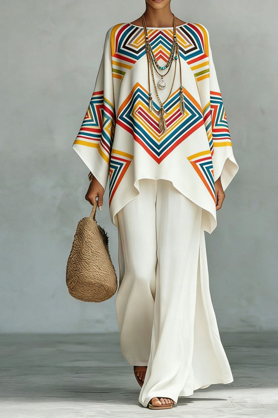 Women's Fashionable Printed Crew-Neck Casual Long-Sleeve Set 