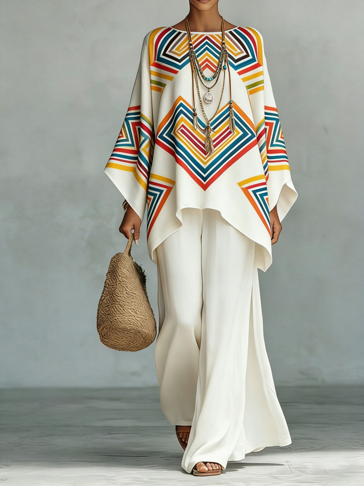 Women's Fashionable Printed Crew-Neck Casual Long-Sleeve Set 