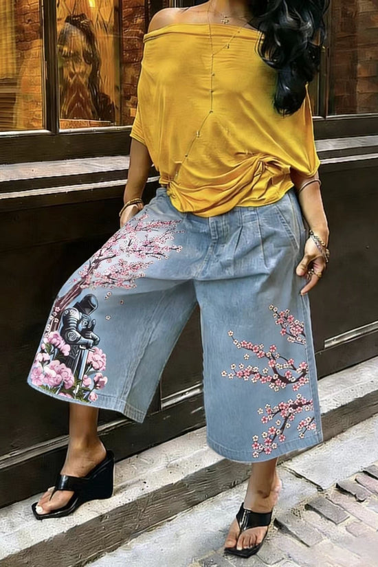 Fashionable Casual Camouflage Workwear-style Loose Wide-leg Pants 