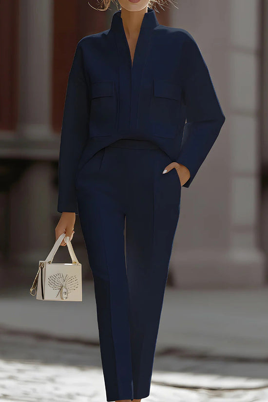 Stylish Urban Commuter Pocketed Top And Pants Set 