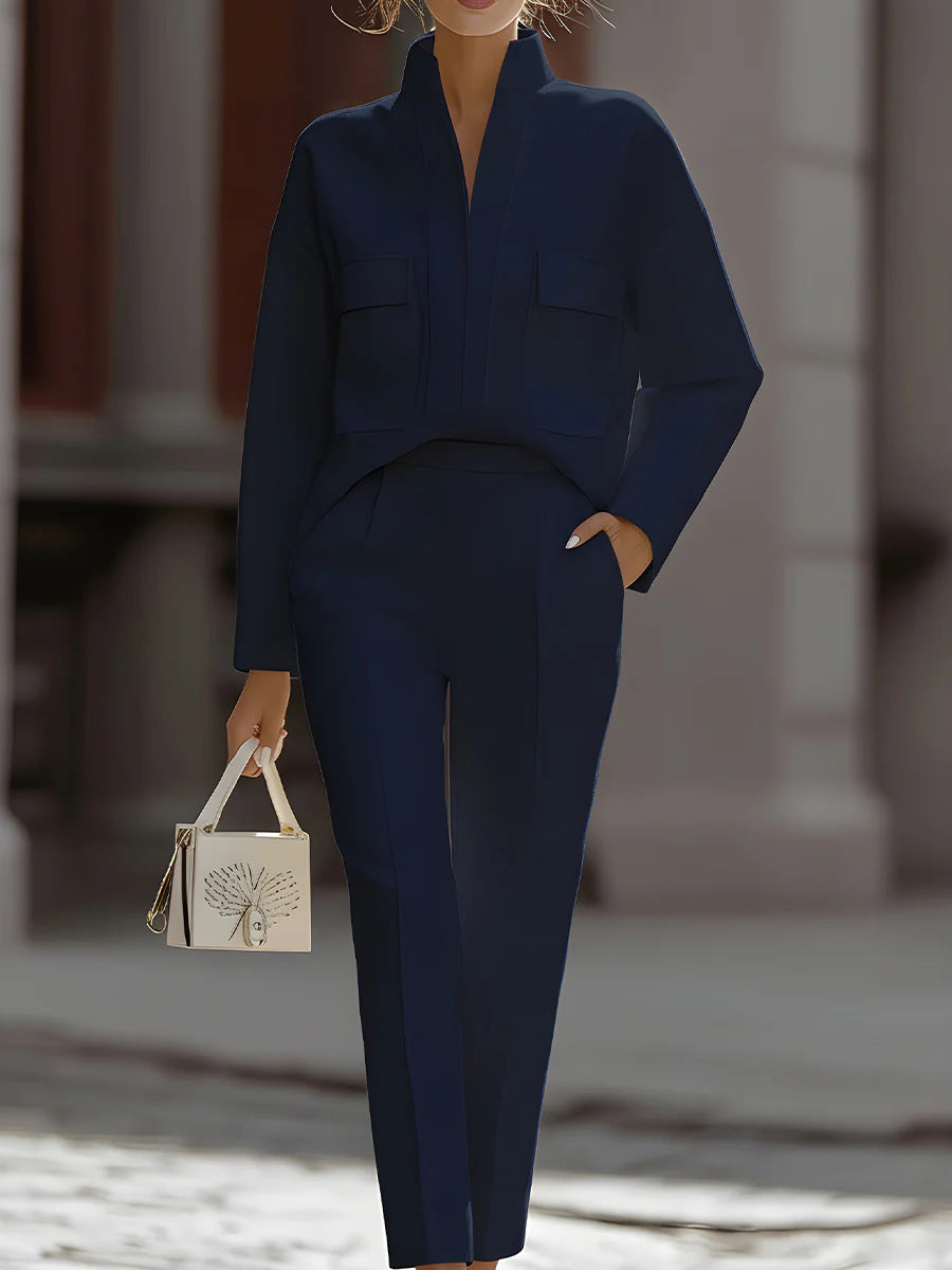 Stylish Urban Commuter Pocketed Top And Pants Set 