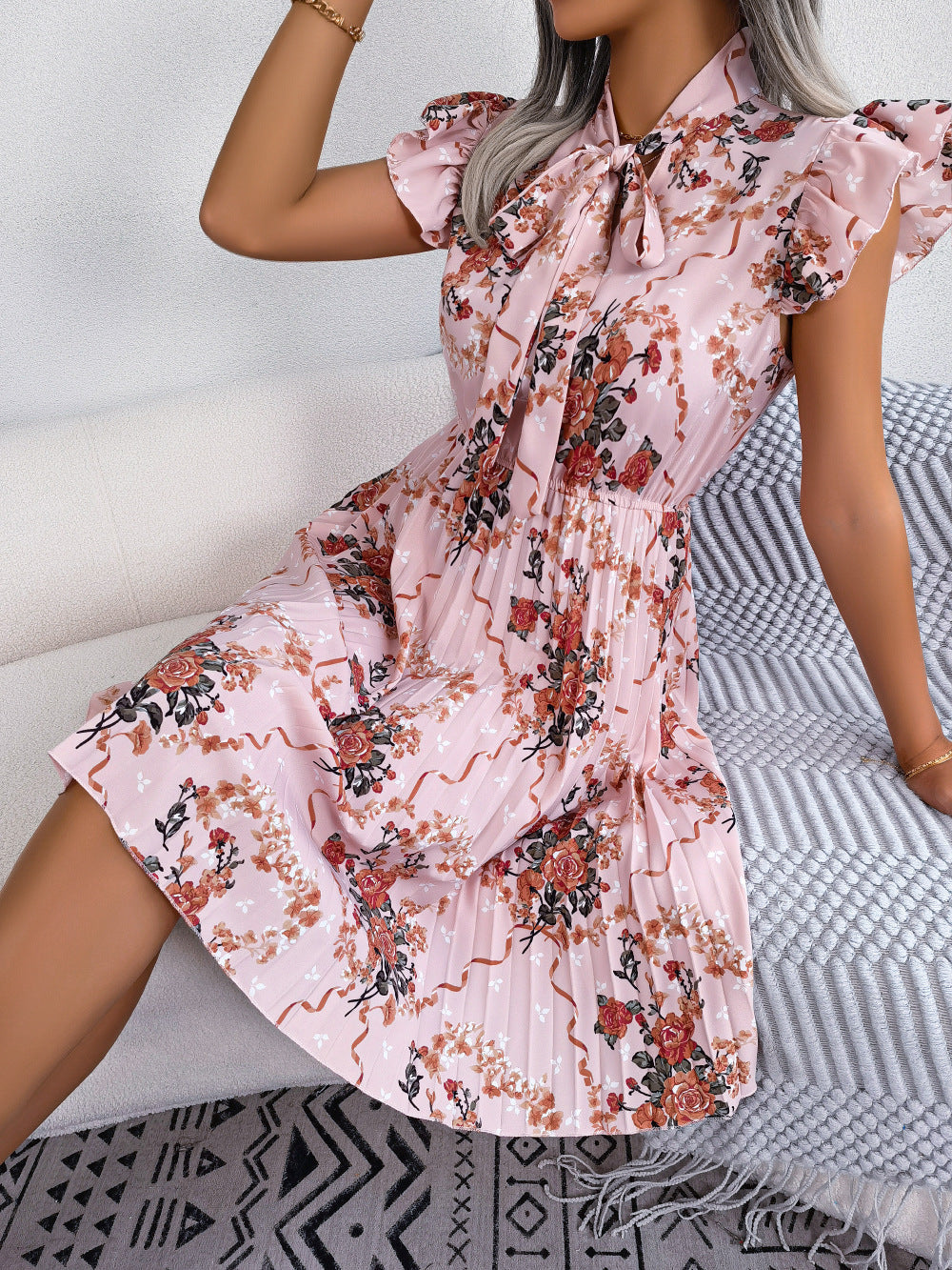 🌸 Dignified Flowers Lace-Up Waist Pleated Maxi Skirt FitiqueFit