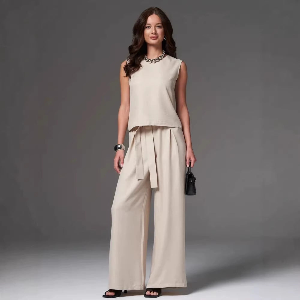 Women's Loose Casual Sleeveless Wide-Leg Pants Set 