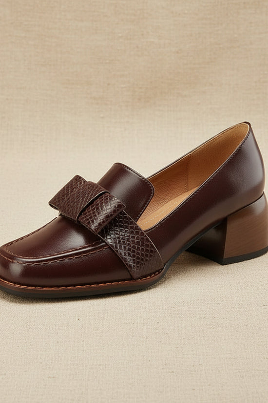 Elegant And Sophisticated Soft Cowhide Commuter Shoes With A Chunky Mid Heel 