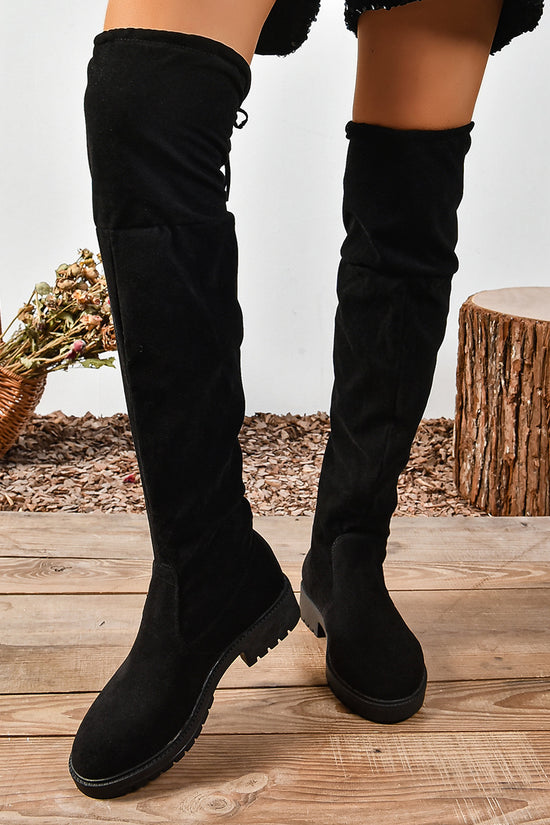 Women’s Elastic Knee-High Boots – Thick Sole Solid Color Fashion Boots - FitiqueFit