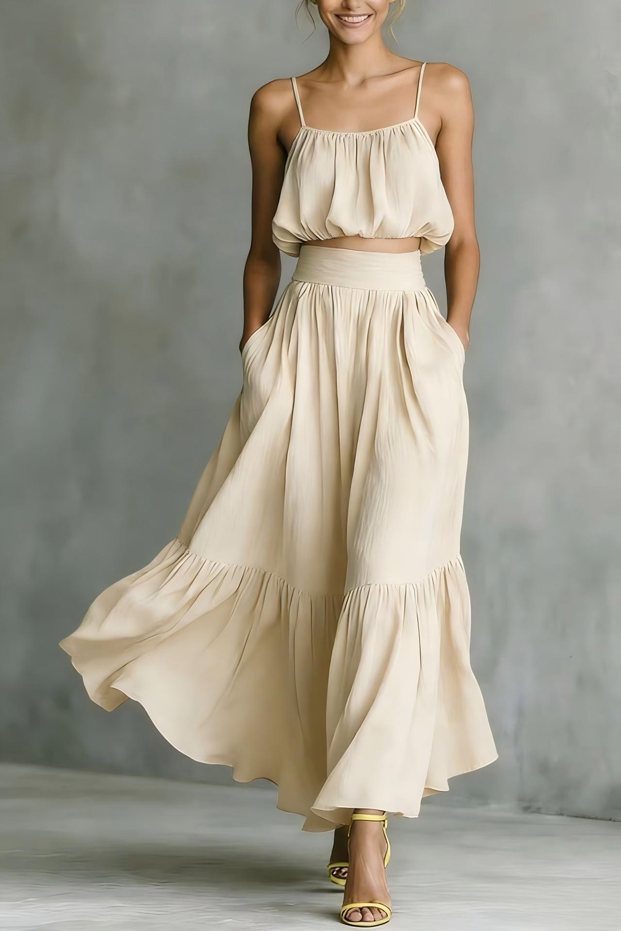 Two-piece High-waist Flared Skirt Set 