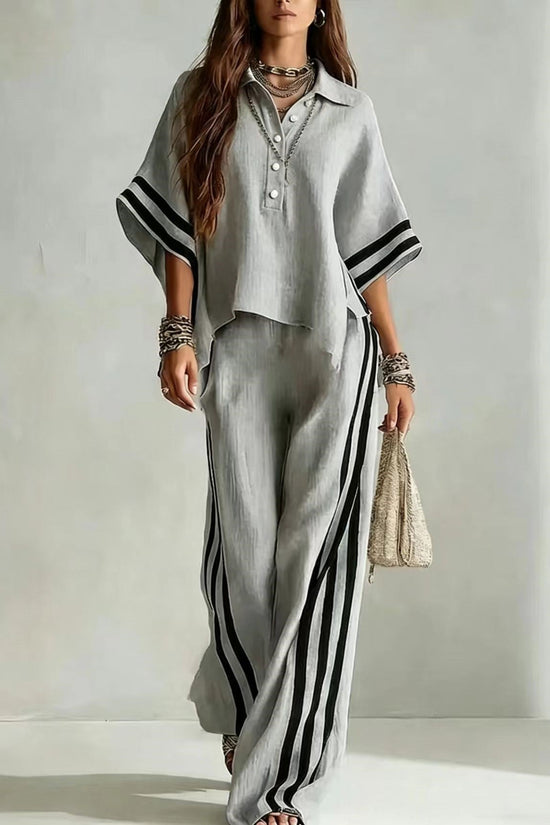 Womens Clothing Short-Sleeve Shirt And Loose Pants Two-Piece Set 