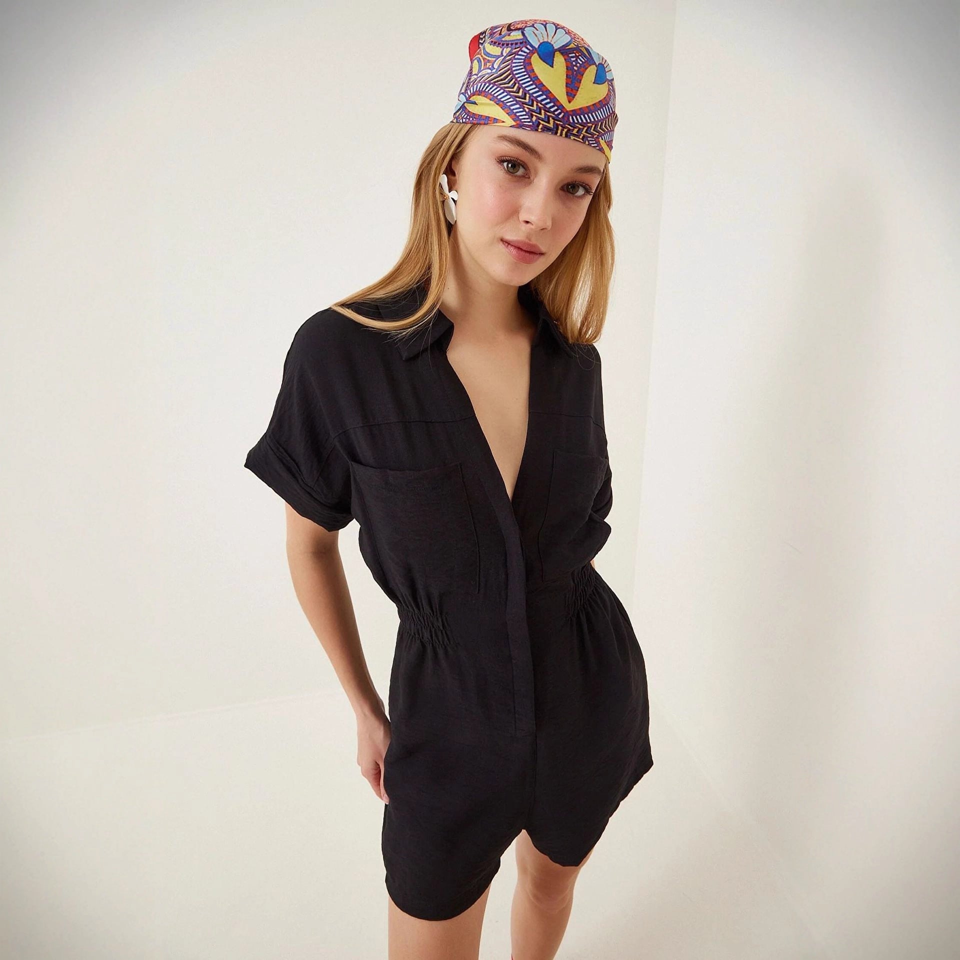 Workwear Jumpsuit Loose-fitting Figure-flattering Made Of Cotton And Linen 