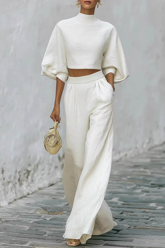 Womens Short Top And High-Waisted Casual Pants Two-Piece Set 
