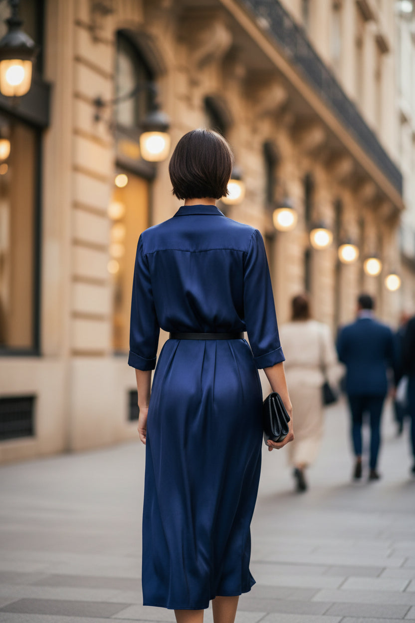 Elegant Slim-fit Half-sleeve Dress With A Lapel Collar 