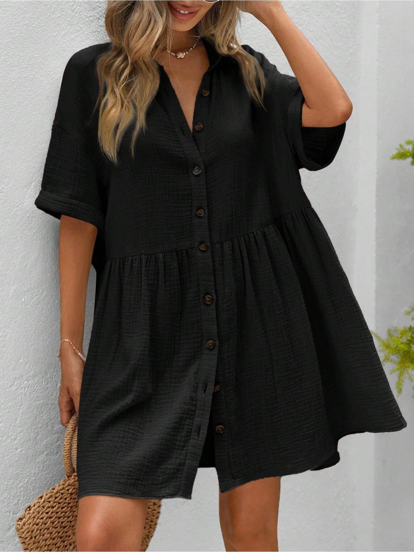 Women’s Ruffle Hem Shirt Dress – Loose Fit Summer Holiday Style CJ US