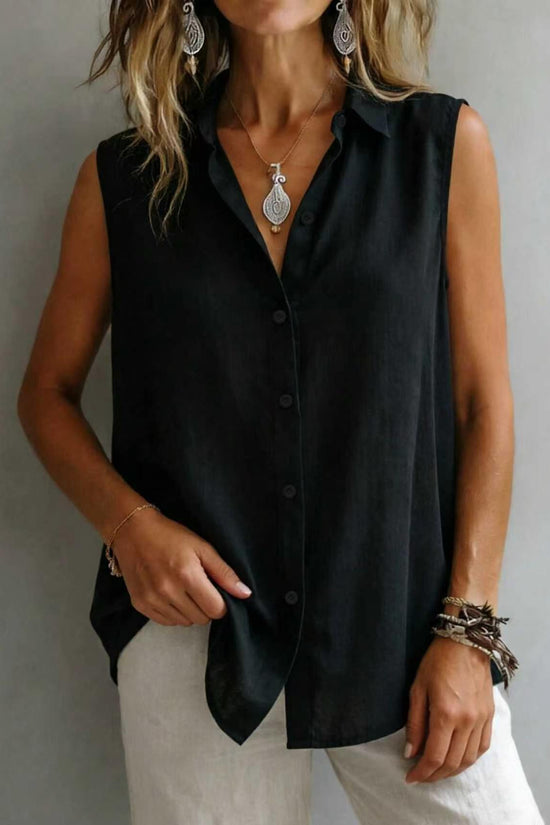 Women's Solid Color Casual Lapel Sleeveless Shirt 