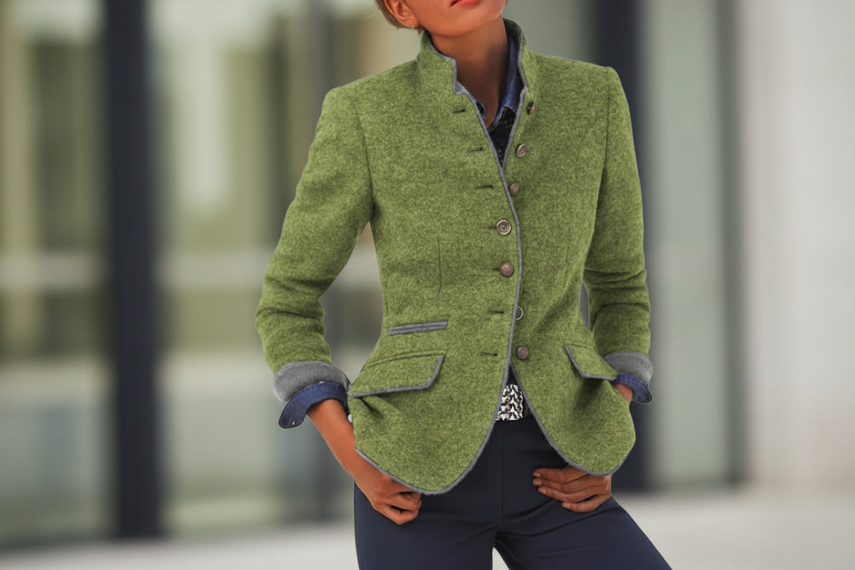 Multi-button Color Matching Women's Woolen Jacket 