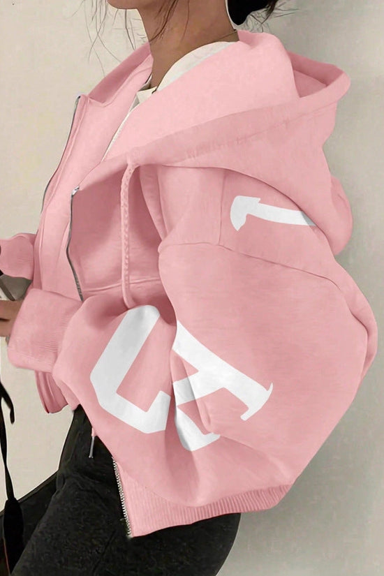 Long-sleeve Zip-up Casual Sweatshirt With A Printed Design 