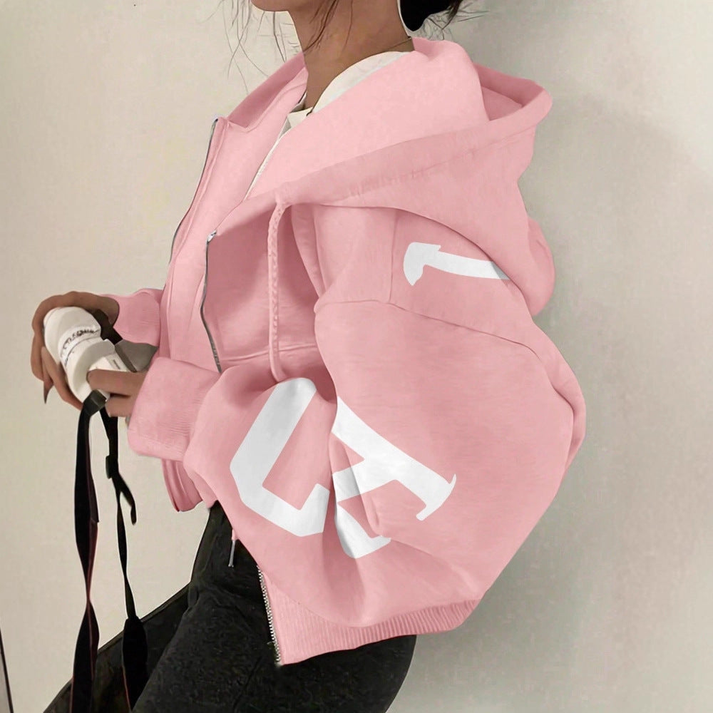 Long-sleeve Zip-up Casual Sweatshirt With A Printed Design 