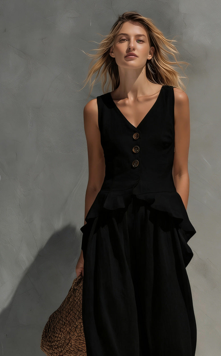 Sweatshirt-style Casual Sleeveless Top And Wide-leg Pants Two-piece Set 