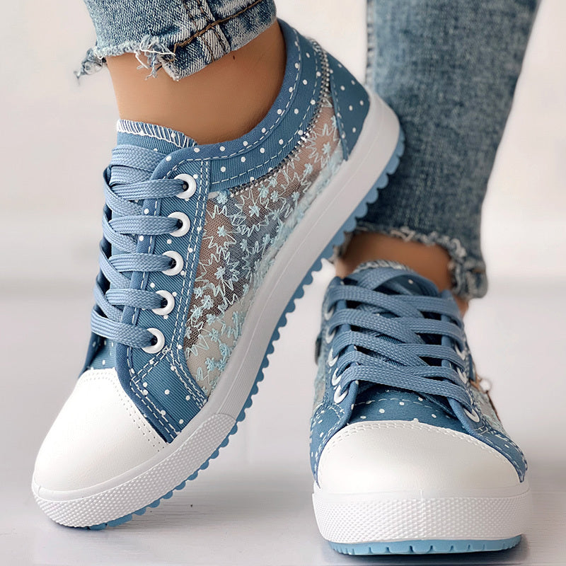 Floral Embroidered Polka Dot Print Sneakers CJ US