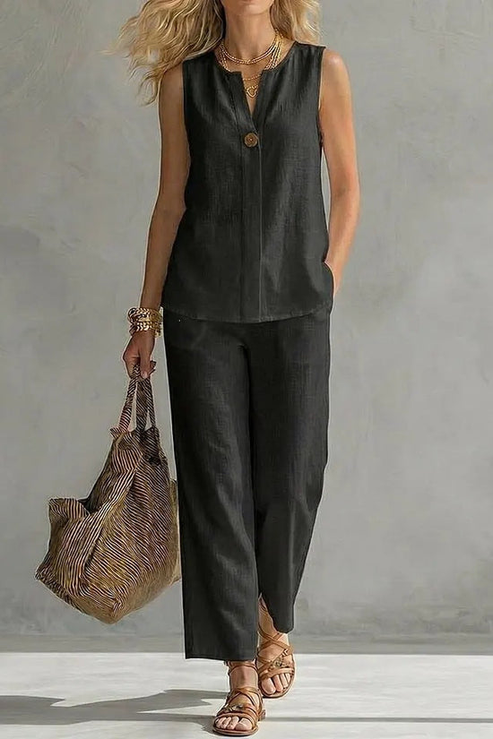 Casual Womens Sleeveless V-Neck Top Set 