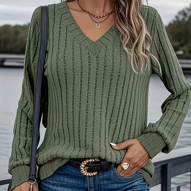 Women's Long Sleeve Blouses Shirts With Ribbed Knit Work Office Basic Tops CJ US