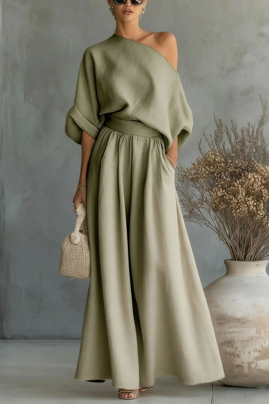 Cropped Off-shoulder Top And Pants Two-piece Set 
