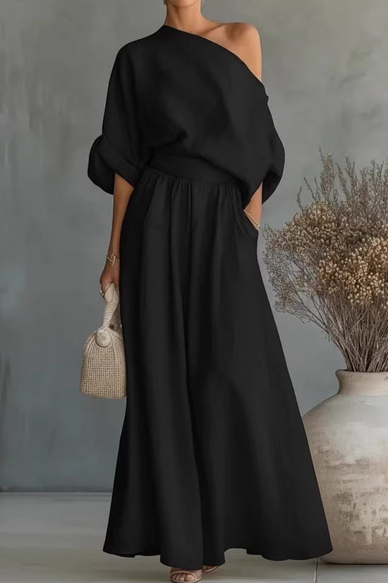 Cropped Off-shoulder Top And Pants Two-piece Set 