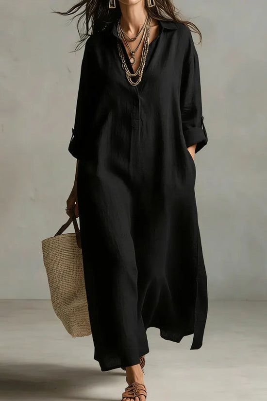 Casual Long-sleeve Shirt Dress, Laid-back Style Dress 