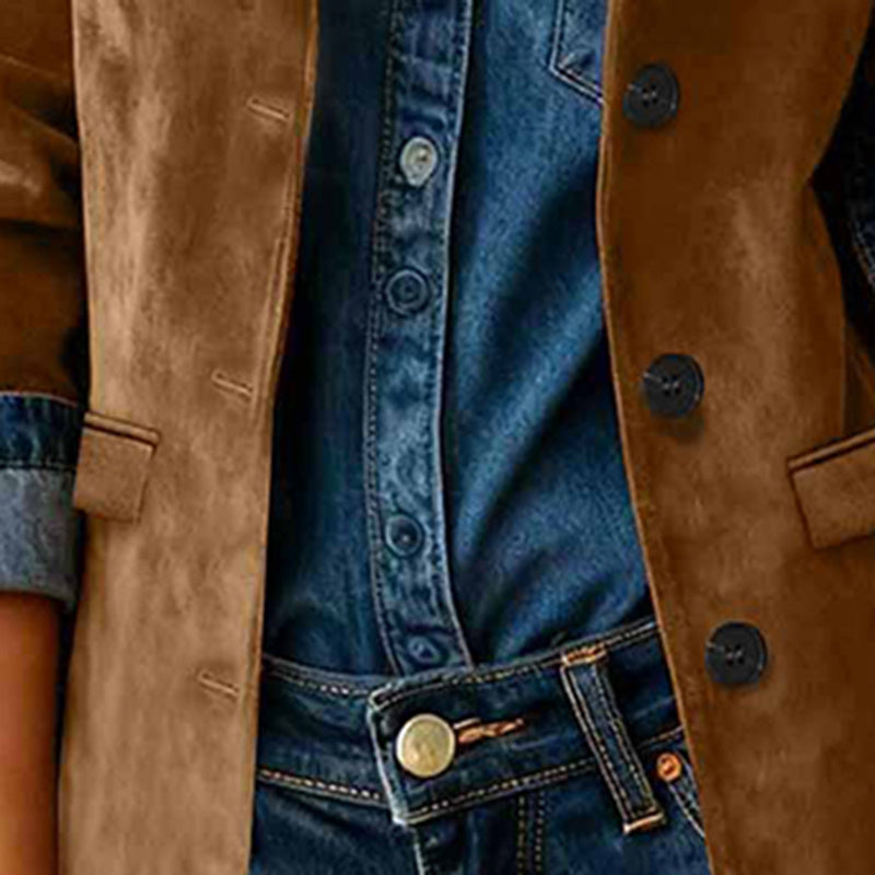 Plus Size Women's Solid Color Blazer Jacket Notch Lapel Long Sleeve Motorcycle Coat With Pockets For Office&Formal Wear CJ US