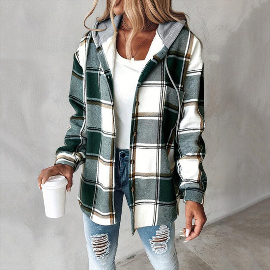 Plaid Drawstring Hoodie Shirt CJ US