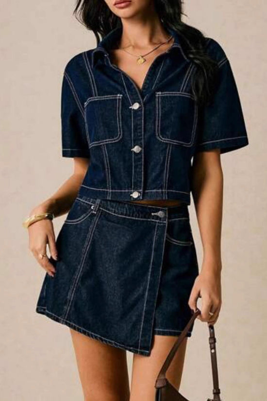 Women's Loose And Comfortable Denim Shirt-Dress And Pants Set 