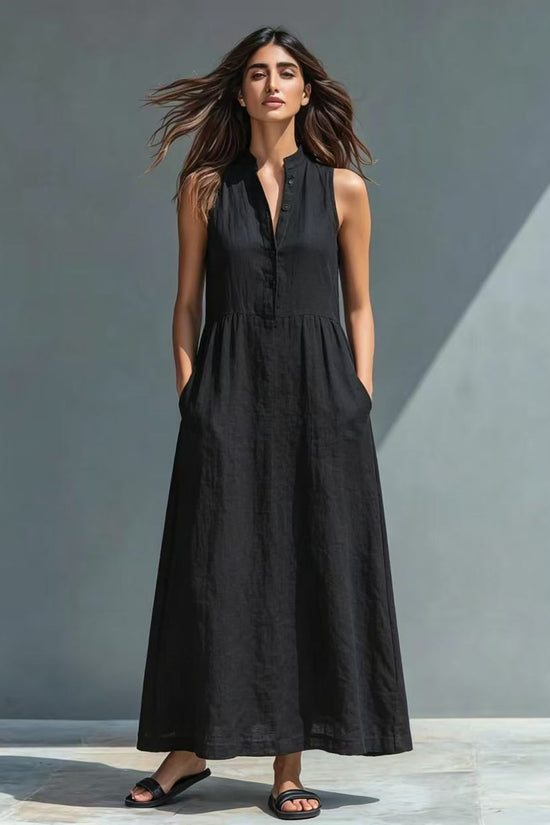 Resort-style Stand-collar Maxi Dress 