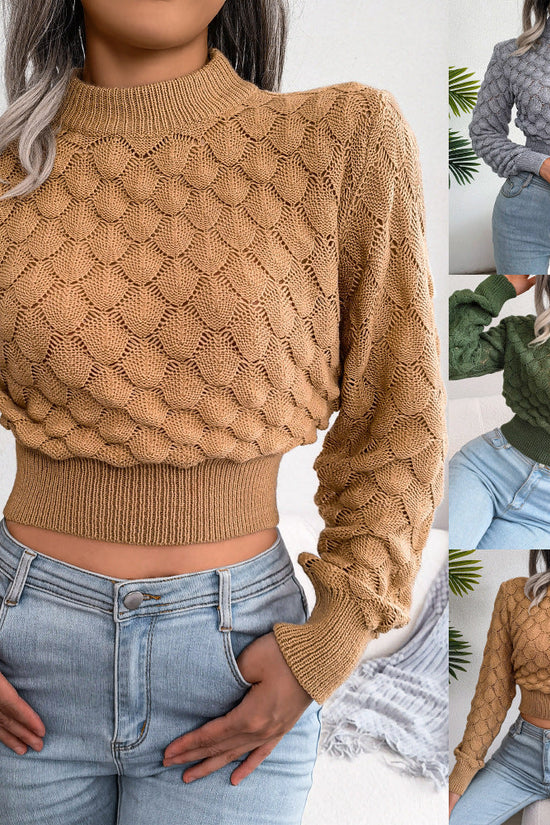 Autumn And Winter 3D Diamond Long-Sleeve Cropped Knit Sweater CJ US