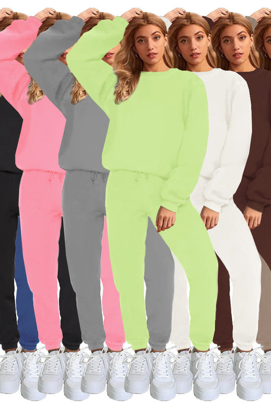 👚 Women's Solid Color Round Neck Pullover Sweatshirt & Pants Set FitiqueFit