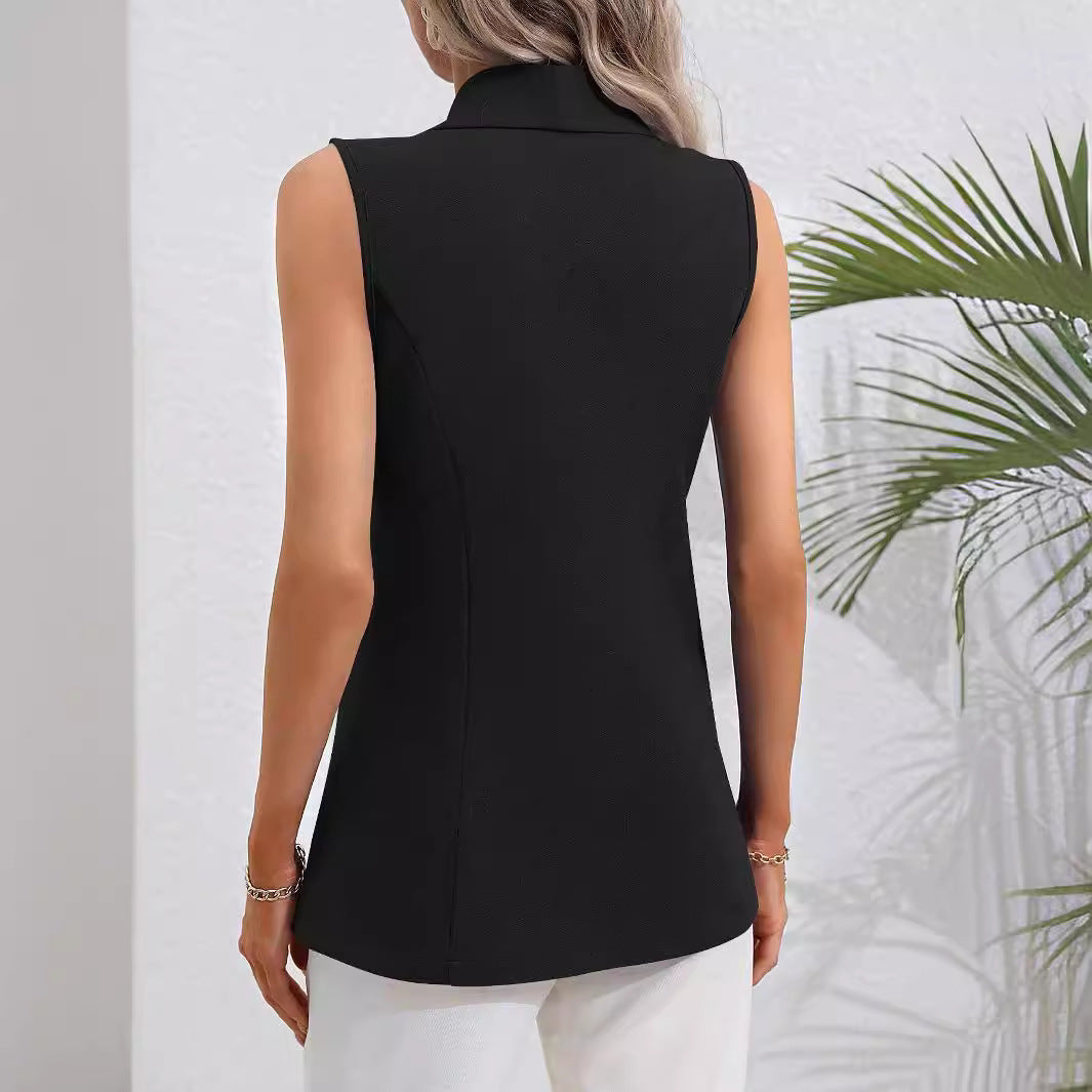 Cardigan Single Button Jacket Sleeveless Round Neck 