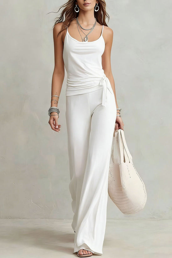 Women's Solid Color Sleeveless Top And Pants Set 