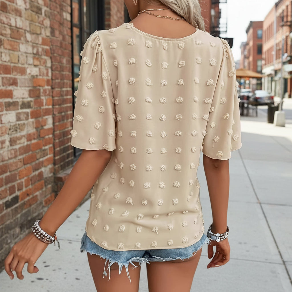 Women's V-Neck Lace-trimmed Short-sleeve Casual Top 