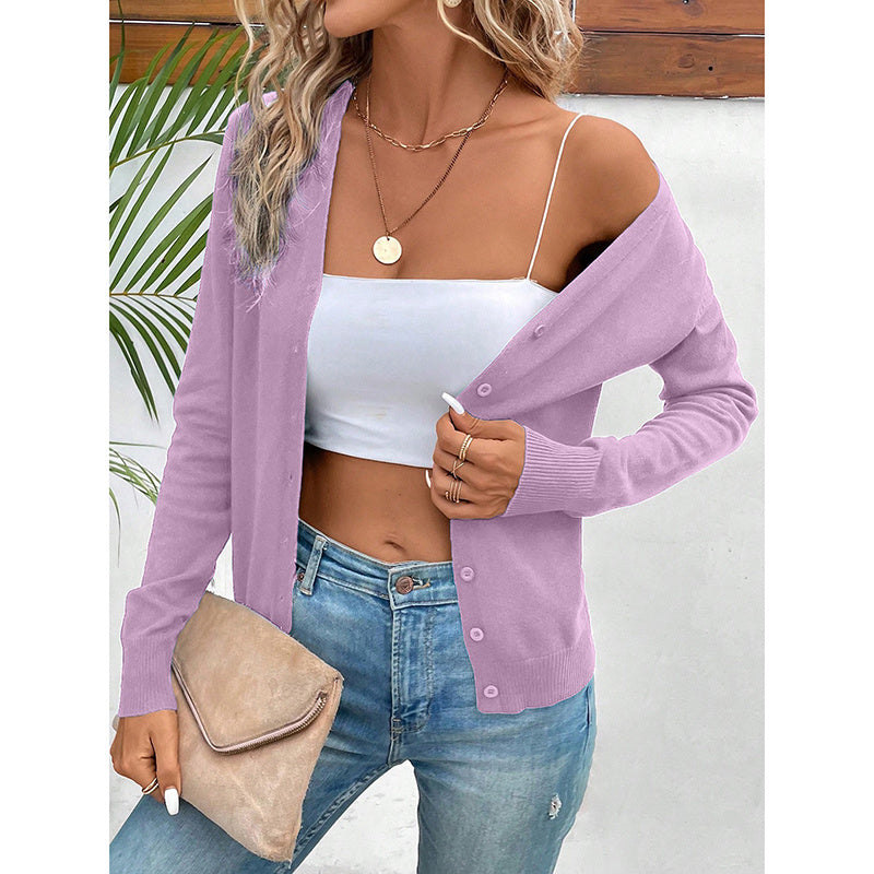 Women's Long Sleeve V-Neck Button Down Cardigan Knit Shrugs Sweater CJ US