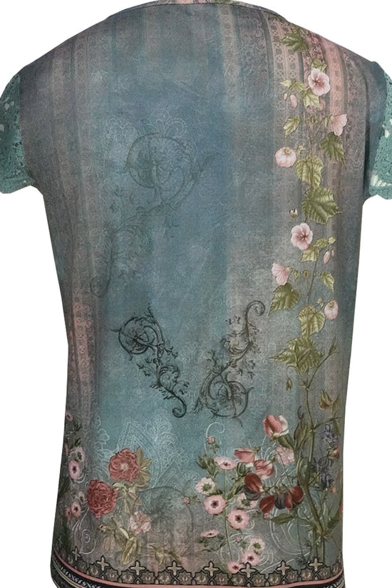 Women’s Floral Lace Sleeve Top – Elegant Short Sleeve Blouse CJ