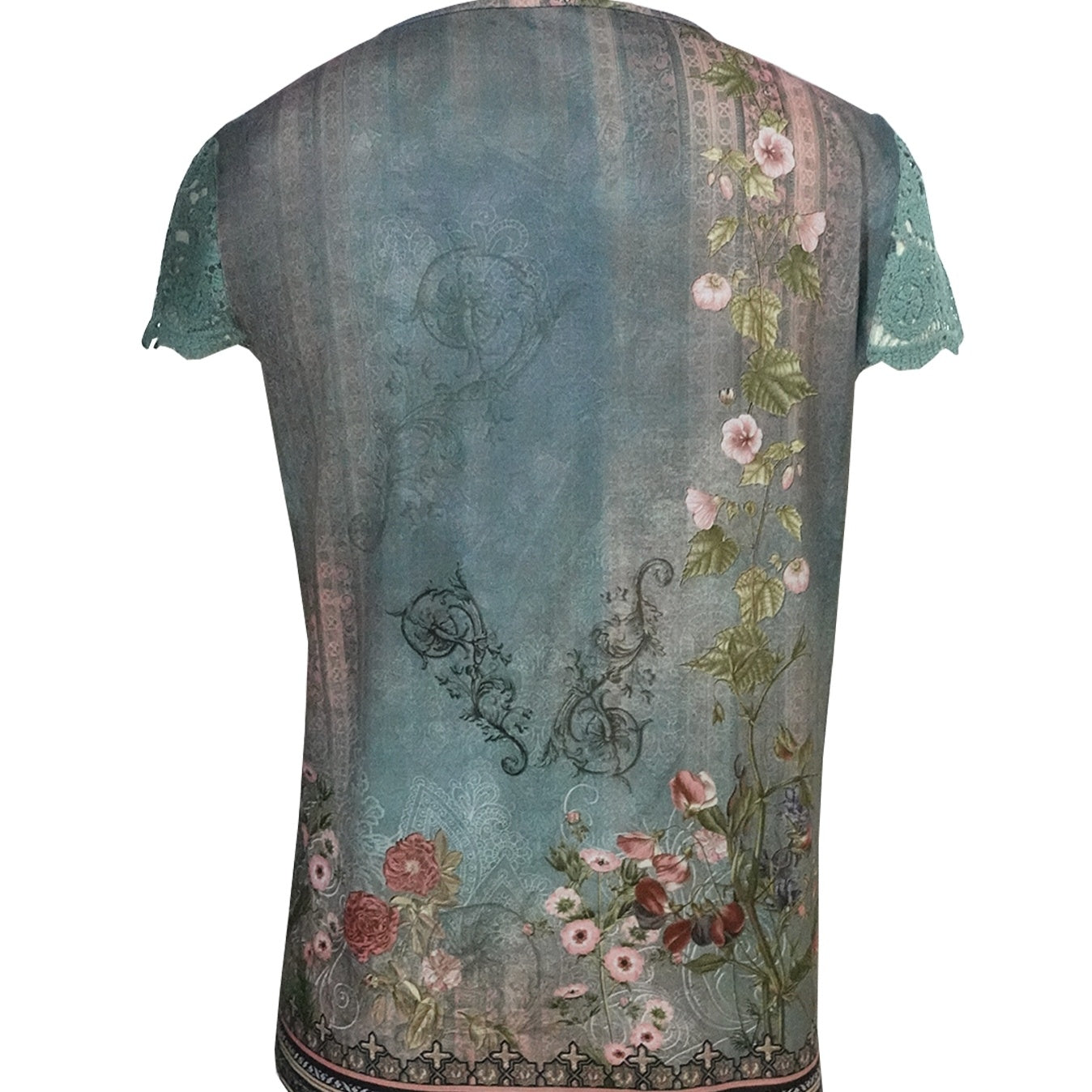 Women’s Floral Lace Sleeve Top – Elegant Short Sleeve Blouse CJ